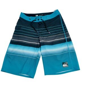 Quiksilver Boardshorts 27 Swim Trunks Striped Blue Black‎ Drawstring Surf Beach